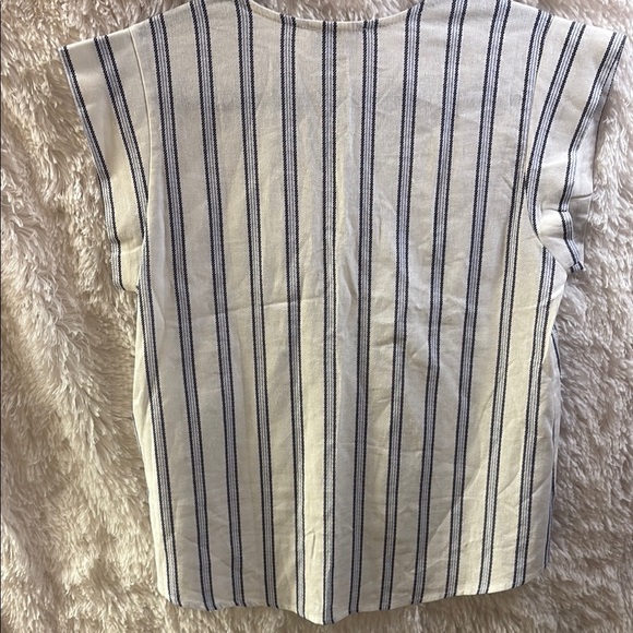 Cream and Blue Striped Women's Blouse - Picture 6 of 6